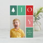 JOY Grote Enkelvoudige Foto Geruite Kerstboom Feestdagenkaart (Staand voorkant)