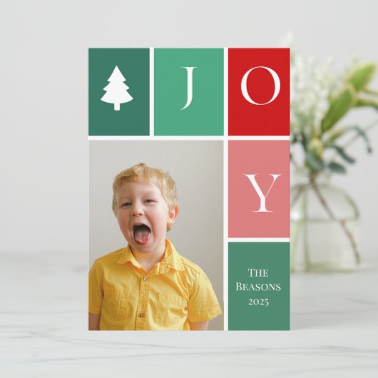 JOY Grote Enkelvoudige Foto Geruite Kerstboom Feestdagenkaart (Staand voorkant)