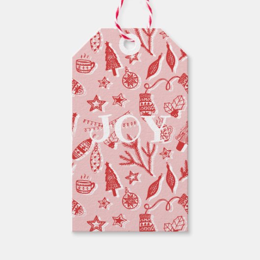 Joy · Hand getekende kerstdecoraties Vakantieset Cadeaulabel (Voorkant)