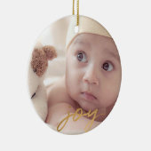 Joy Hand Lettered Gold 2-side Photo Holiday Keramisch Ornament (Rechts)