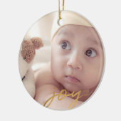 Joy Hand Lettered Gold 2-side Photo Holiday Keramisch Ornament (Links)