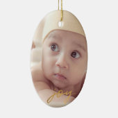 Joy Hand Lettered Gold 2-side Photo Holiday Keramisch Ornament (Rechts)