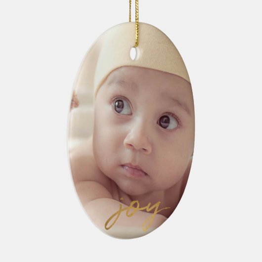 Joy Hand Lettered Gold 2-side Photo Holiday Keramisch Ornament (Rechts)