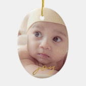 Joy Hand Lettered Gold 2-side Photo Holiday Keramisch Ornament (Voorkant)