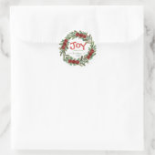 Joy Handwritten Script Name Red Christmas Wreath  Ronde Sticker (Tas)