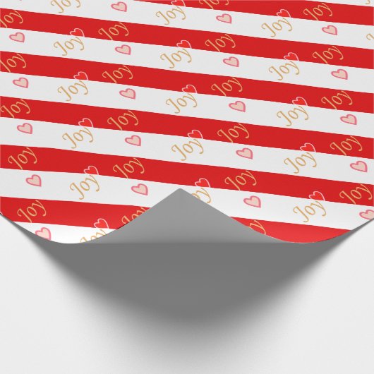 Joy Heart Pattern op Striped Red and White Cadeaupapier (Hoek)