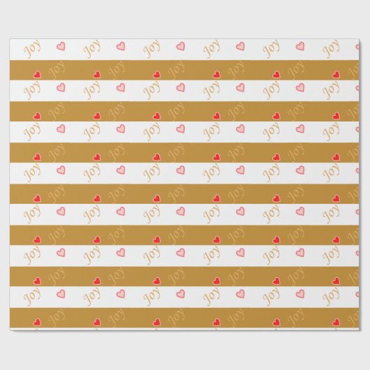 Joy Heart Pattern over Striped Golden & White Cadeaupapier (Vlak)