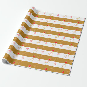 Joy Heart Pattern over Striped Golden & White Cadeaupapier