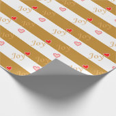 Joy Heart Pattern over Striped Golden & White Cadeaupapier (Hoek)
