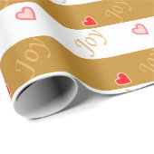 Joy Heart Pattern over Striped Golden & White Cadeaupapier (Rol Hoek)