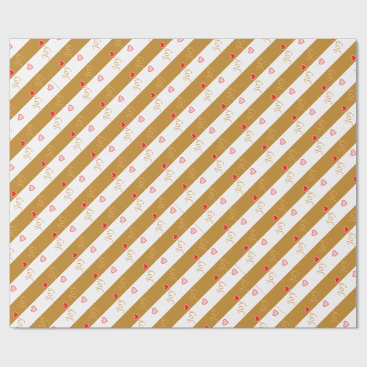 Joy Heart Pattern over Striped Golden & White Wrap Cadeaupapier (Vlak)