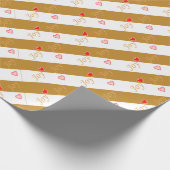 Joy Heart Pattern over Striped Golden & White Wrap Cadeaupapier (Hoek)