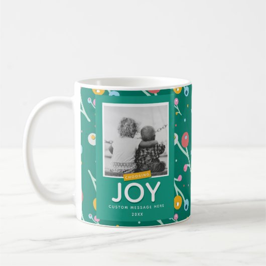Joy Holiday Berries Custom 1-Photo Kerstmis Koffiemok (Links)