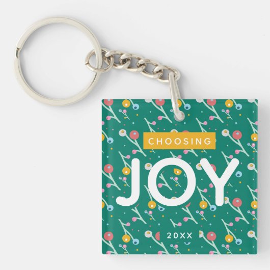 Joy Holiday Berries Groene Kerstmis Aangepast Sleutelhanger (voorkant)