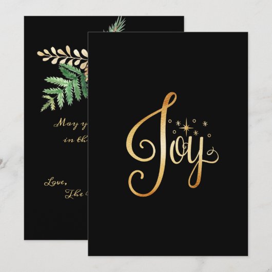 Joy Holiday Black Gold Specialized Elegant Feestdagenkaart (Voorkant / Achterkant)