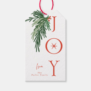 Joy Holiday Gift Label Waterverf Pine Christmas Cadeaulabel