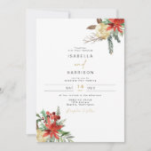 JOY Holiday Poinsettia Winter Red Floral Wedding Kaart (Voorkant)