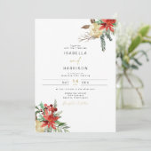JOY Holiday Poinsettia Winter Red Floral Wedding Kaart (Staand voorkant)