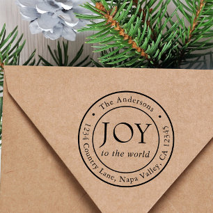 Joy Holiday Return Address Round Rubberstempel