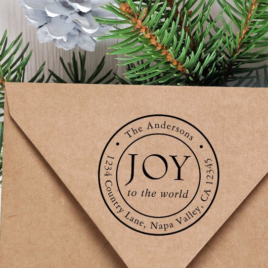 Joy Holiday Return Address Round Zelfinktende Stempel