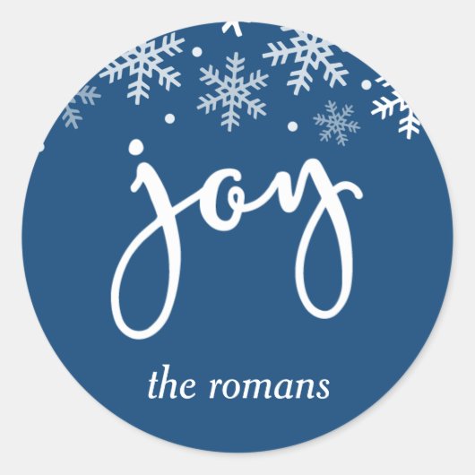 Joy Holiday Sneeuwvlok Navy Blue gepersonaliseerd Ronde Sticker (Voorkant)