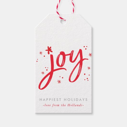 JOY HOLIDAY stijlvol eenvoudig modern leuk rood sp Cadeaulabel (Voorkant)