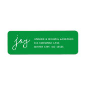 Joy Holiday Whimsical Script Green Custom Etiket (Voorkant)