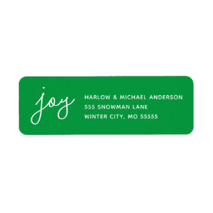Joy Holiday Whimsical Script Green Custom Etiket