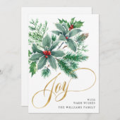 JOY Holly Berry Branch kerstgroet Feestdagenkaart (Voorkant / Achterkant)