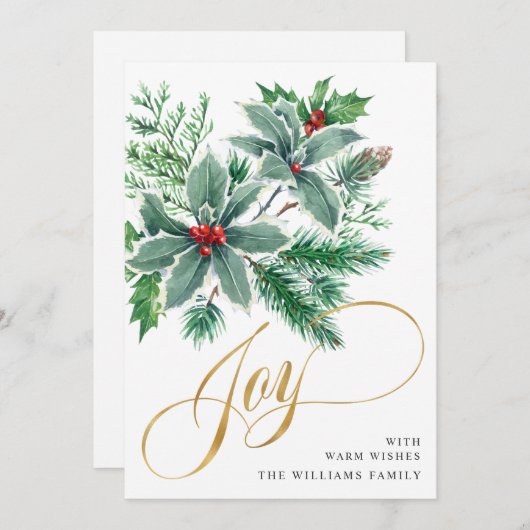 JOY Holly Berry Branch kerstgroet Feestdagenkaart (Voorkant / Achterkant)