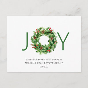 JOY Holly Berry Pine Kerstmis Wreath Corporate Briefkaart
