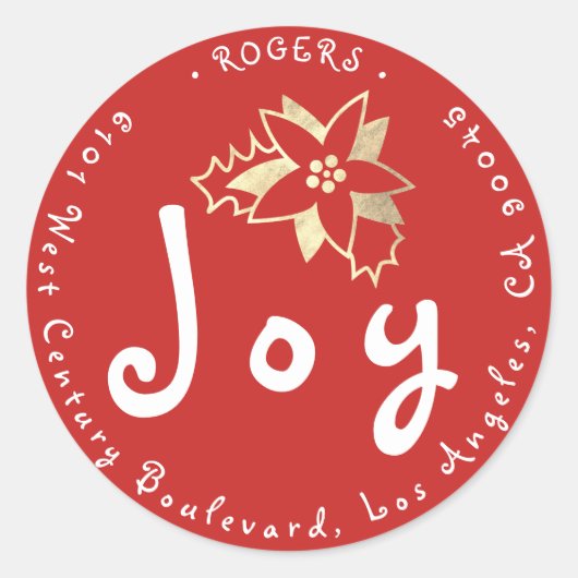 Joy Holly Berry Vakantie Retouradres Rood Wit Ronde Sticker (Voorkant)