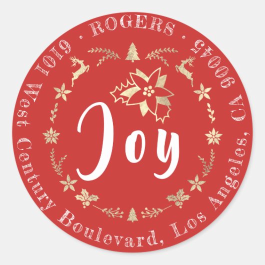 Joy Holly Holiday Retouradres Rode stempel RSVP Ronde Sticker (Voorkant)