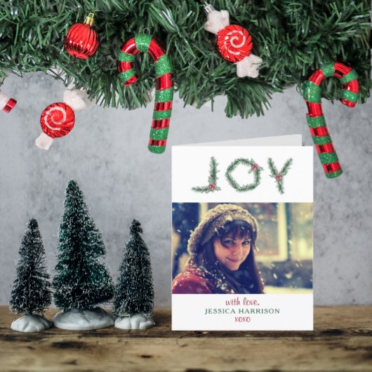 "Joy" Holly vertakt de kerstfoto Feestdagen Kaart