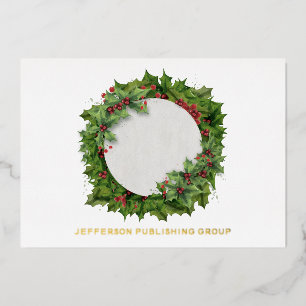 Joy Holly Wreath Modern Business Folie Feestdagenkaart
