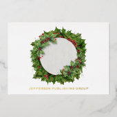 Joy Holly Wreath Modern Business Folie Feestdagenkaart (Voorkant)