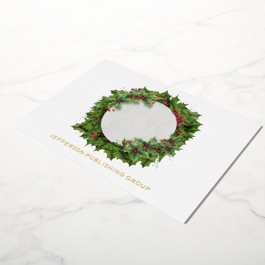 Joy Holly Wreath Modern Business Folie Feestdagenkaart (Gedraaid)