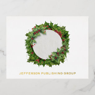 Joy Holly Wreath Modern Zakelijk Bedrijfsleven  Folie Feestdagen Briefkaart