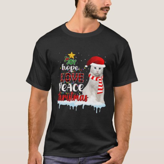Joy Hope Love Peace kerstboom Cat Xmas Cat Gift T-shirt (Voorkant)