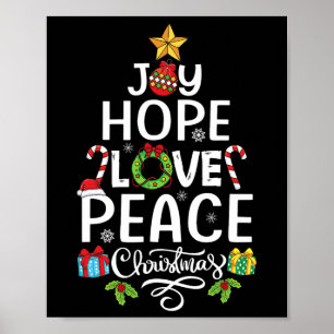 Joy Hope Love Peace Kerstboom Familie Xmas Mannen Poster
