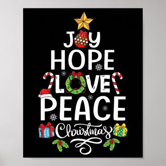 Joy Hope Love Peace Kerstboom Familie Xmas Mannen Poster (Voorkant)