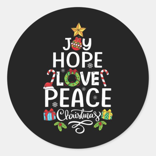Joy Hope Love Peace Kerstboom Familie Xmas Mannen Ronde Sticker (Voorkant)