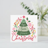 Joy Hope Love Peace Kerstretro Feestdagenkaart (Staand voorkant)