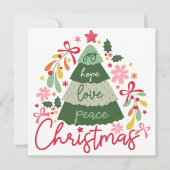 Joy Hope Love Peace Kerstretro Feestdagenkaart (Voorkant)