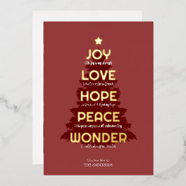 Joy Hope Love Peace Wonder Christelijk Kerstmis Folie Feestdagenkaart