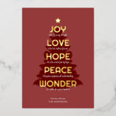 Joy Hope Love Peace Wonder Christelijk Kerstmis Folie Feestdagenkaart (Voorkant)
