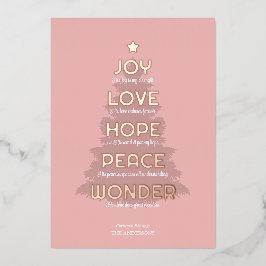Joy Hope Love Peace Wonder Christelijk Kerstmis Folie Feestdagenkaart