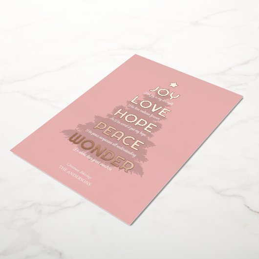 Joy Hope Love Peace Wonder Christelijk Kerstmis Folie Feestdagenkaart (Gedraaid)