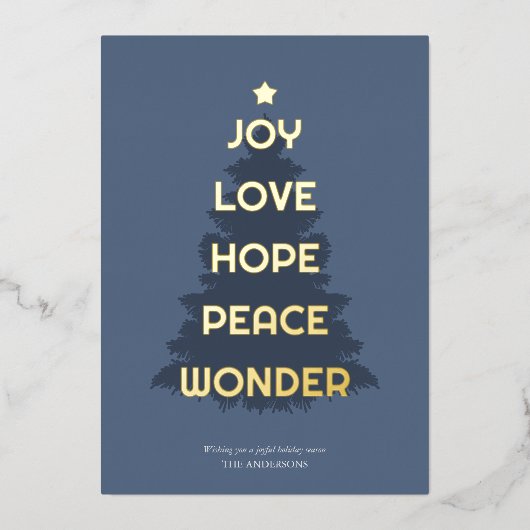 Joy Hope Love Peace Wonder Christmas Folie Feestdagenkaart (Voorkant)