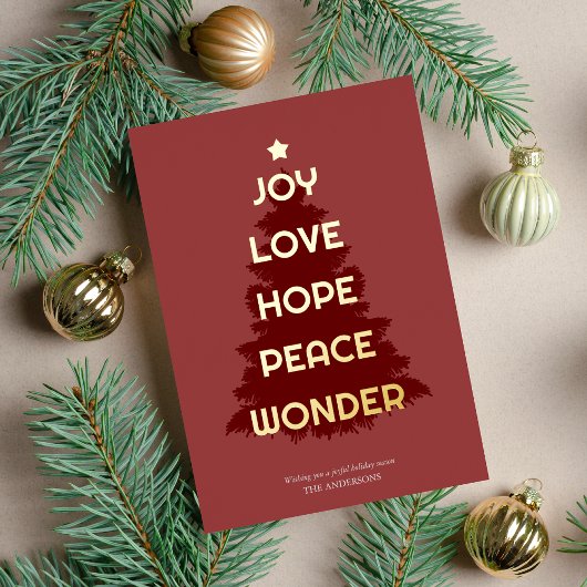 Joy Hope Love Peace WonderChristmas Folie Feestdagenkaart